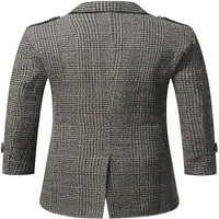 Muška poslovna casual polu vunena jakna s dvostrukim kopčanjem u obliku karirane jakne s izrezima na reveru