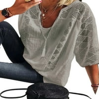 Wtpretty plus size s-5xl ženska pamučna lanena rukava V vrat čipkaste bluze majice
