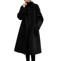 Ženski dugački gumb dolje vuna miješa tanku jaknu kaput tanki fit topli čvrsti dugi kaput s džepovima lagana vuna