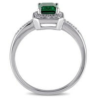 Miabella Women's Ct. Stvoren smaragdni i dijamantni sterling srebrni halo zaručnički prsten