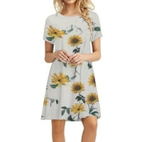 Ženska ljetna ležerna haljina s okruglim vratom s kratkim rukavima ljuljačka mini haljina za plažu s printom Tinejdžerska