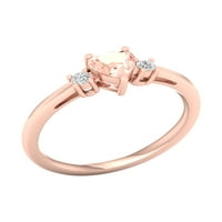 10-karatni carski dragi kamen od ružičastog zlata, morganit rezano Srce, Dijamant AB, ženski prsten s tri kamena
