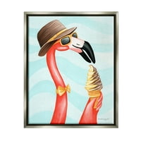 Stupell Industries Dapper Flamingo Summertime sladoled Konus Konus za užinu grafičke umjetnosti siva siva plutajuća
