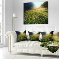 Ojentažna livada s šarenim cvjetovima - pejzažni tiskani jastuk za bacanje - 16x16
