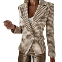 Modne jakne za žene ženska poslovna odjeća s kariranim printom kardigan dugih rukava s gumbima za mršavljenje
