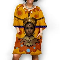 Wendunide ljetne haljine za žene modne afričke vintage print srednje rukave v vrat casual mini haljina žuta xl