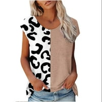 Ljetni vrhovi kratkih rukava za žene, Trendi Ležerne majice s okruglim vratom u boji s leopard printom, osnovne