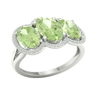 Carski dragi kamen 10k ovalno izrezano bijelo zlato, zeleni ametist, dijamant Airbender, ženski Halo prsten od