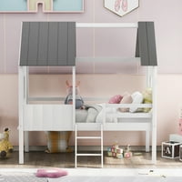 Kućni krevet za djecu, dvostruka veličina drveta s niskim potkrovljem kućnim krevetom s dva bočna prozora, normalno
