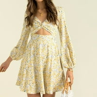 Ljetne haljine modna labava Mini haljina A kroja s izrezom u obliku slova A i kratkim rukavima u cvijetu u žutoj