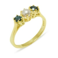 Britanci su napravili 18K žuti zlatni prsten s kultiviranim Pearl & London Blue Topaz Womens Engles Ring - Veličina