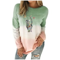Ženska modna mačka s okruglim vratom labavi vrhovi dugih rukava bluza s gradijentom Plus size modni jesenski džemperi
