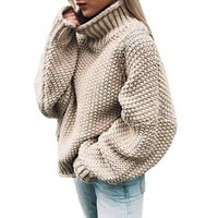 Ženski jesensko-zimski topovi, jednobojni pleteni džemper, ležerni pulover s dugim rukavima s visokim vratom