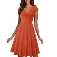 Ženske haljine A kroja s kratkim rukavima do koljena modna ljetna jednobojna haljina s narančastim izrezom u obliku