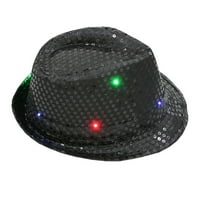 Tragač za rupicama trepćuće LED svjetlo sa šarenim šljokicama Uniseks Otmjena haljina šešir za plesnu zabavu Crna