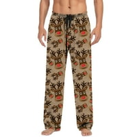 Muške hlače božićne cvjetne tiskane široke noge srednjeg visokih struka božićna ležerna pidžama s crtanjem i džepovima