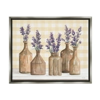 Stupell Country Gingham lavanda grančice botaničke i cvjetne slike sivi floater uokvireni umjetnički print zid