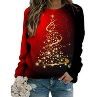 Ženski Božićni topovi majice sa slatkim printom pulover dugih rukava ležerna majica s okruglim vratom labavi udobni