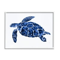 Stupell Industries Blue Percled morska kornjača Ilustracija morske životinje Slikanje bijele uokvirene umjetničke