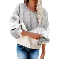 Jesenski džemperi za žene pleteni pulover u boji džemper ležerni džemper s okruglim vratom s rukavima od lampiona