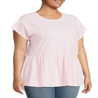 Terra & Sky Women's Plus Size Peplum majica s kratkim rukavima