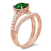 3. Dijamantni rez princeze s imitacijom smaragda od ružičastog zlata 14k $ s naglascima vjenčani set od $ 4.75