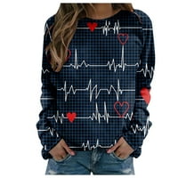 Ženska valentinovo dukserica casual crewneck labavi pulover vrhovi dugih rukava ljubav srca grafička majica majice