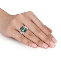 Ženski koktel prsten od bijelog zlata od 14 karata s zelenim turmalinom i dijamantom od 4 karata