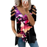 Ženske bluze Ženska Moda Casual print labava majica s patentnim zatvaračem s kratkim rukavima vrhovi bluza ružičasta
