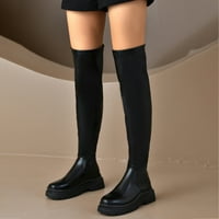 Ženske kaubojske čizme preko koljena, modne kaubojske čizme zapadnog stila, Crne, 780, 00