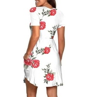 Ženske haljine mini sunčana haljina s printom kratkih rukava ljetna haljina s okruglim vratom bijela a-list