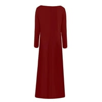 Lepršave maksi haljine za žene s okruglim vratom i dugim rukavima s printom u crvenoj boji;
