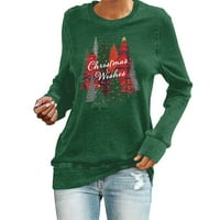 Puawkoer Womens božićna košulja za tisak s dugim rukavima za tisak labavi vrhovi ženski vrhovi zeleni