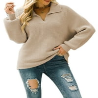; / Ženski jednobojni džemper casual pulover jednobojni široki pleteni džemperi džemperi dugih rukava s reverom