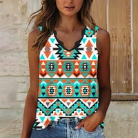 Ženska etnička grafička Majica Bez rukava s aztečkim printom, pripijeni prsluk, majice, Ležerne ljetne košulje