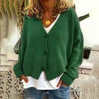 Čvrsta boja s V-izrezom kardigan za žene labava džemper dugih rukava zima casual pleteni vrhovi