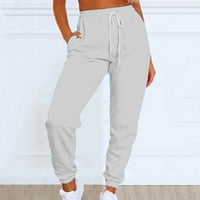 Drpgunly ženske hlače, solidna boja casual sportove vezanje struka s plišanim džemperom Materijal hlače, hlače