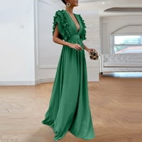 Ženske maksi haljine kratkih rukava modna jednobojna ljetna haljina A kroja s izrezom u obliku slova A u zelenoj