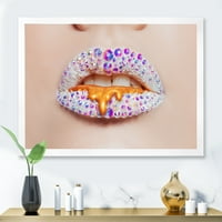 DesignArt 'Sjajne žene usne prekrivene modernim uokvirenim umjetničkim tiskom u obliku prhina i mrlja