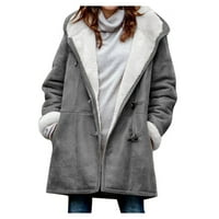 Ženski zimski jednobojni baršunasti kaput Plus veličine s okruglim vratom, dugim rukavima i džepom s kopčom od