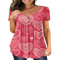 Ženske majice srce print ljetni vrhovi V vrat Tee Ladies Baggy Tunic Majica Bluza tamno crvena 4xl