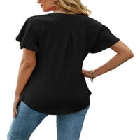 Grianlook Žene ljetni vrhovi majica kratkih rukava v majica za vrat dame boemske tunike bluze prozračne solidne