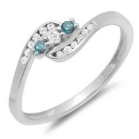 Kolekcija 0. Zaručnički prsten od 10 karatnih okruglih plavih i bijelih dijamanata, bijelo zlato, Veličina 7