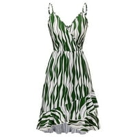 Ženske ljetne boemske haljine s V-izrezom solidna špageta kamena cami haljina casual plaža polka dot ruffle haljina