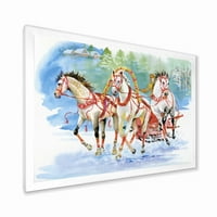 Dizajnin 'kočija u snijegu s seoskom kućom u obliku galoping konja uokvirena umjetničkim printom