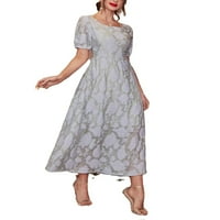 Elegantne višebojne Ženske haljine A kroja s okruglim vratom i cvjetnim kratkim rukavima