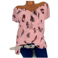Ženski vrhovi grafički otisci s kratkim rukavima bluza casual žena moda majice izvan ramena ružičasta m