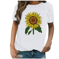 Košulje za žene žene povremene suncokretove tiskane majice s kratkim rukavima majica bijela xxl