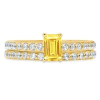 1. dijamant smaragdnog reza s imitacijom žutog dijamanta od žutog zlata 18k $ s naglascima vjenčani set od 10,75