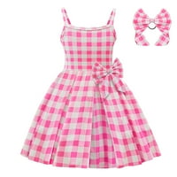 ; / Karirana haljina za djevojčice s četvrtastim vratom bez rukava, ljetna ružičasta modna ležerna haljina za